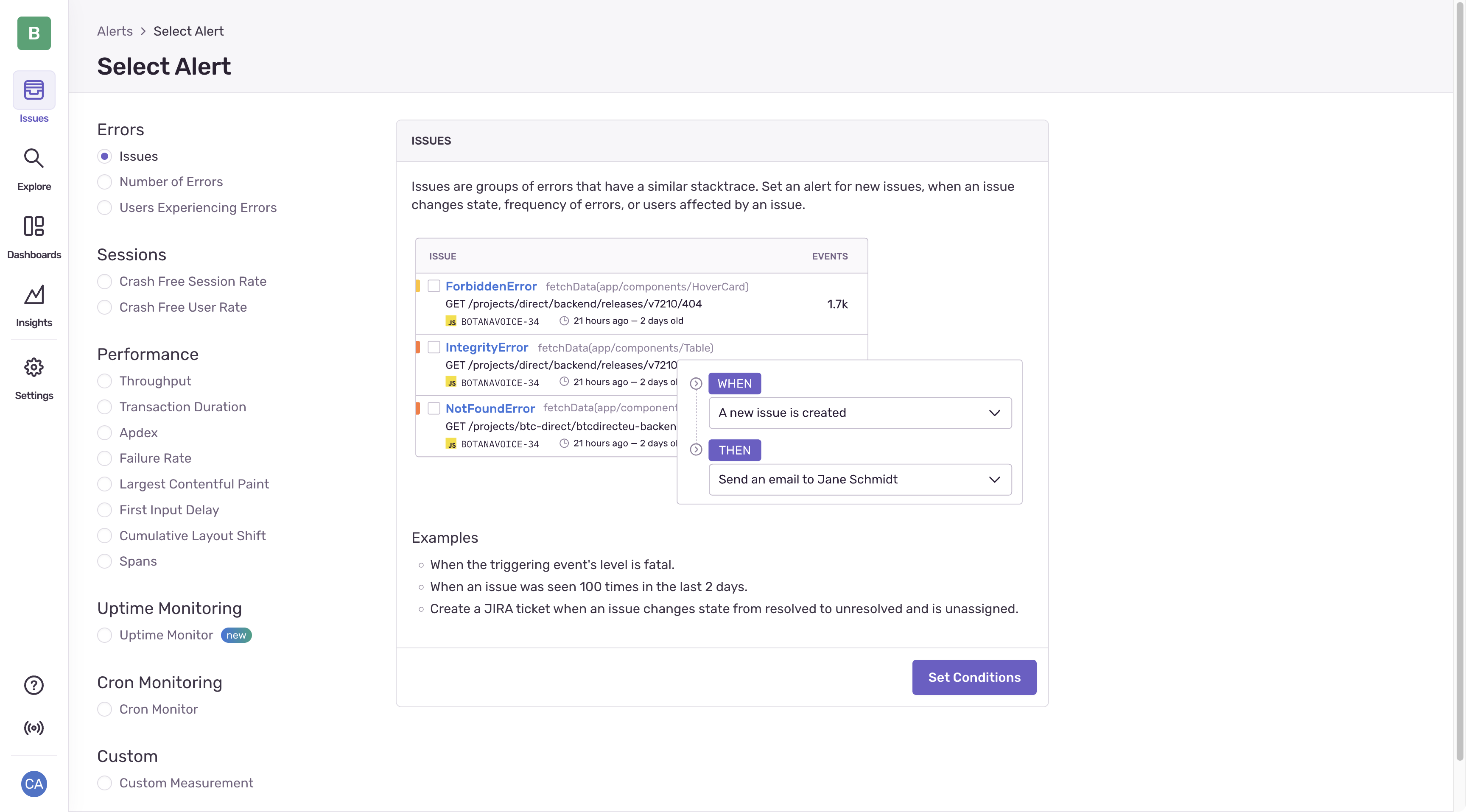 Alert Types in Sentry